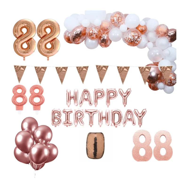 88 jaar Verjaardag Versiering Pakket Rosé goud XL