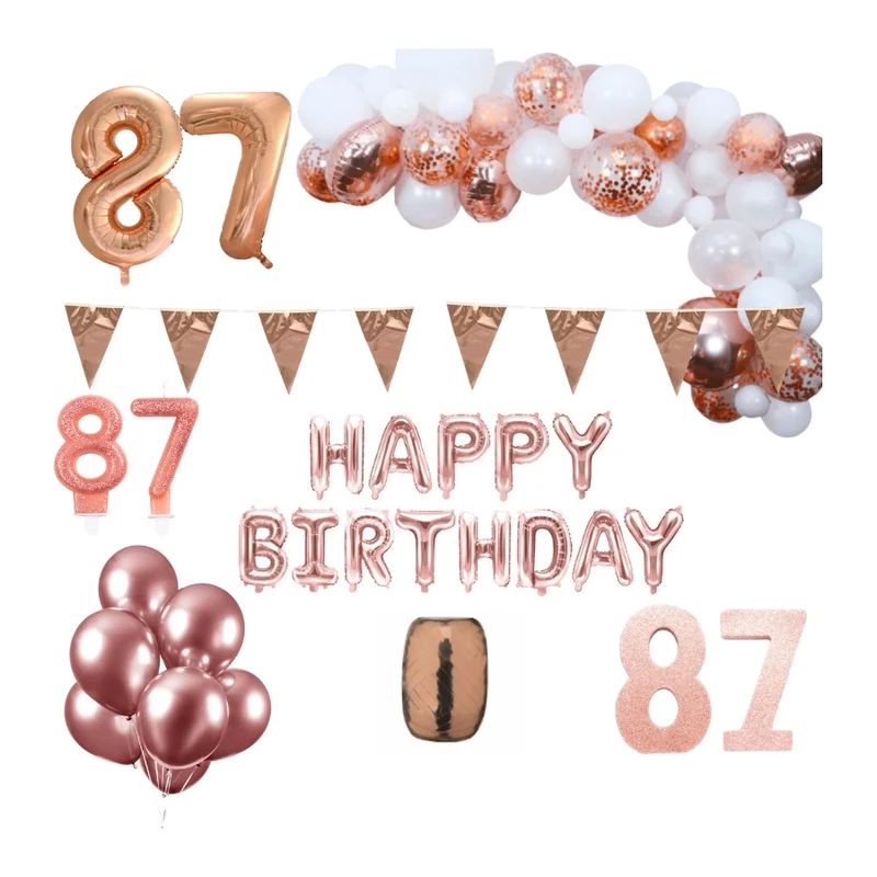 87 jaar Verjaardag Versiering Pakket Rosé goud XL