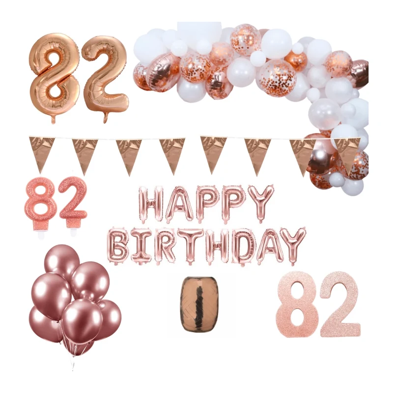 82 jaar Verjaardag Versiering Pakket Rosé goud XL