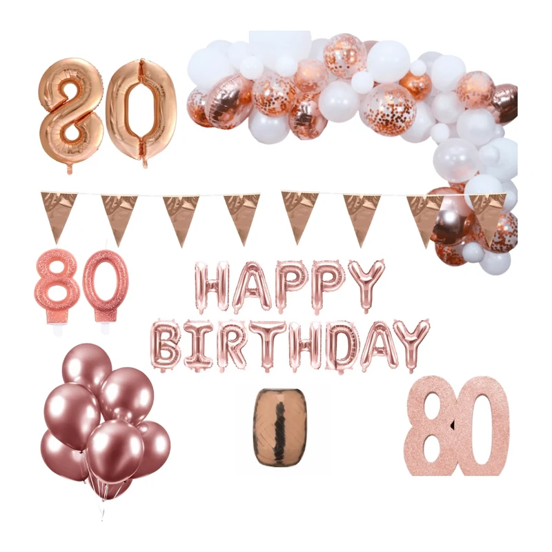 80 jaar Verjaardag Versiering Pakket Rosé goud XL