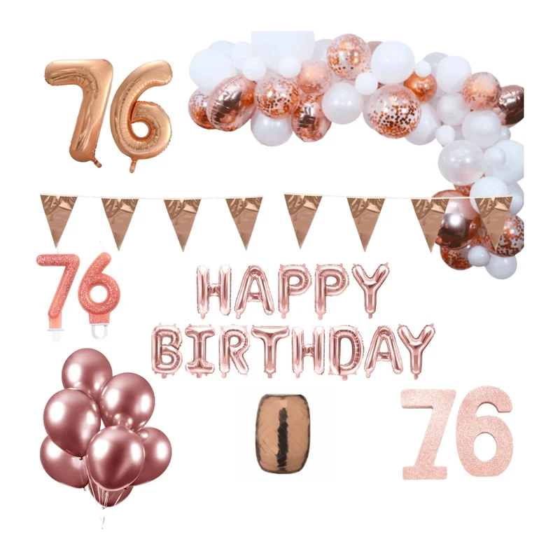 76 jaar Verjaardag Versiering Pakket Rosé goud XL