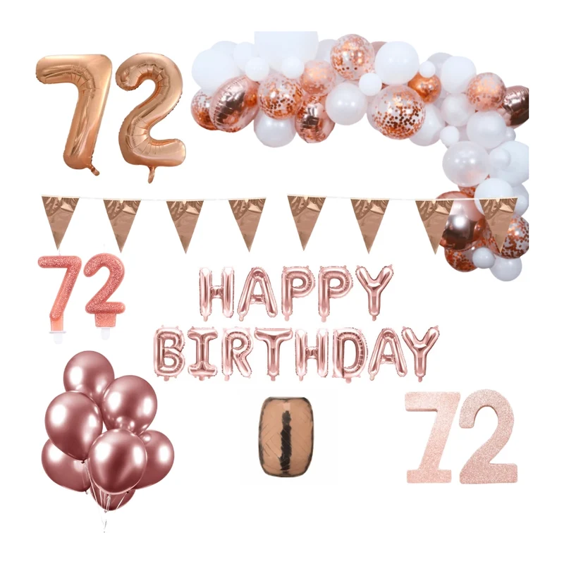 72 jaar Verjaardag Versiering Pakket Rosé goud XL