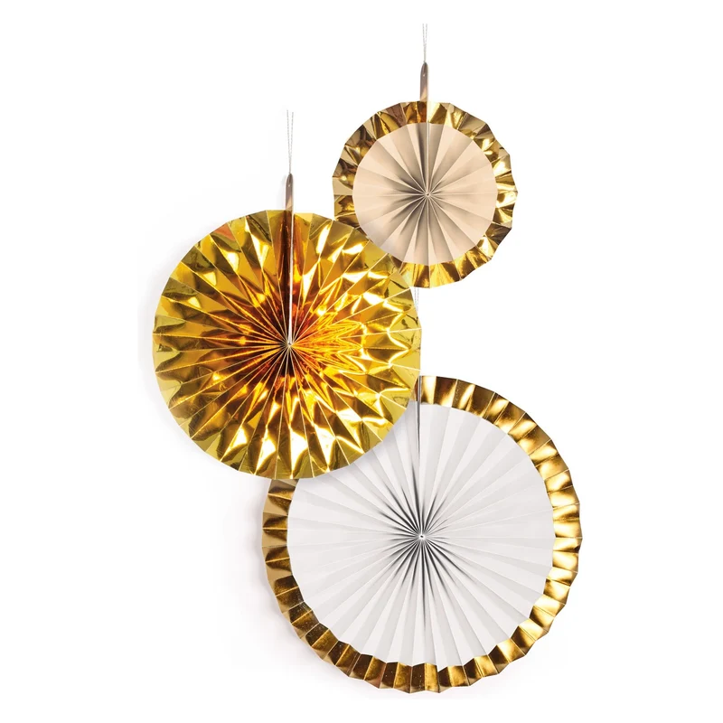 Fan decoratie Metallic Goud - 3 stuks