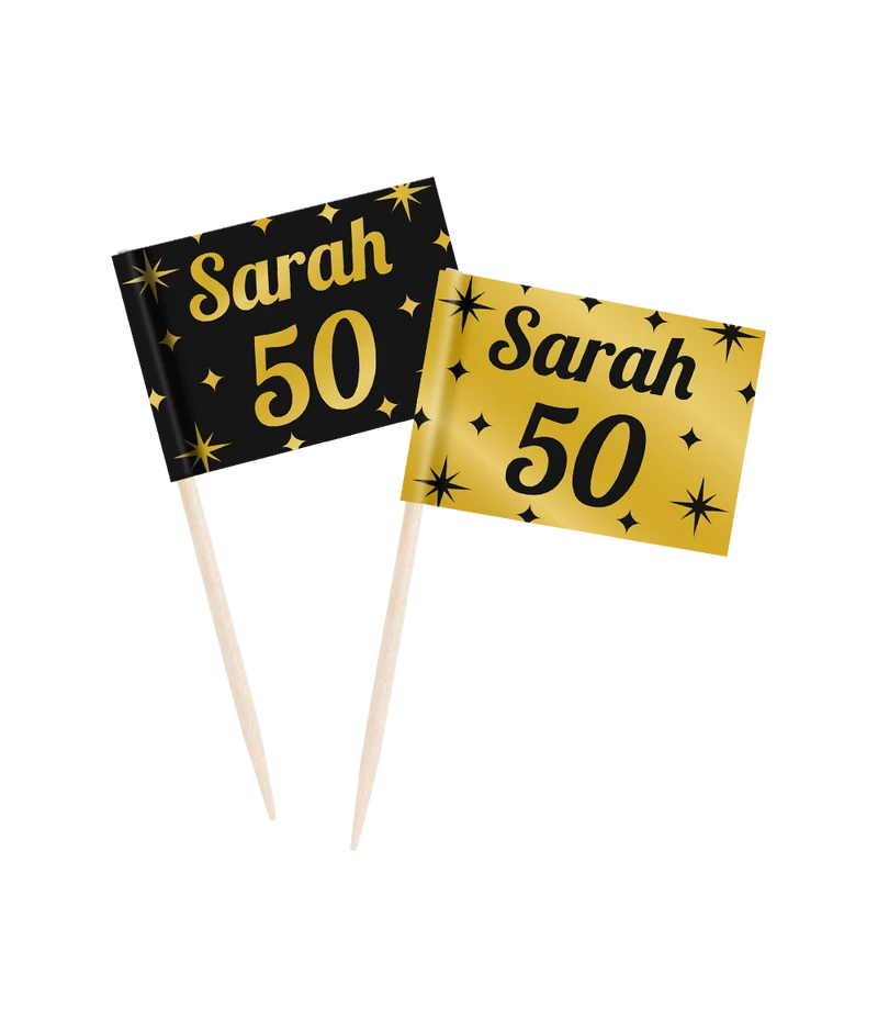 Classy Cocktail Prikkers Sarah 50 Jaar Zwart/Goud (50st)