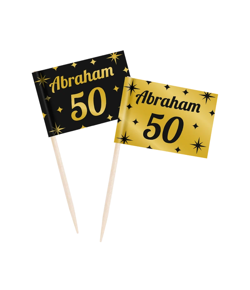 Classy Cocktail Prikkers Abraham 50 Jaar Zwart/Goud (50st)