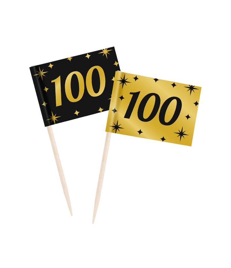 Classy Cocktail Prikkers 100 Jaar Zwart/Goud (50st)