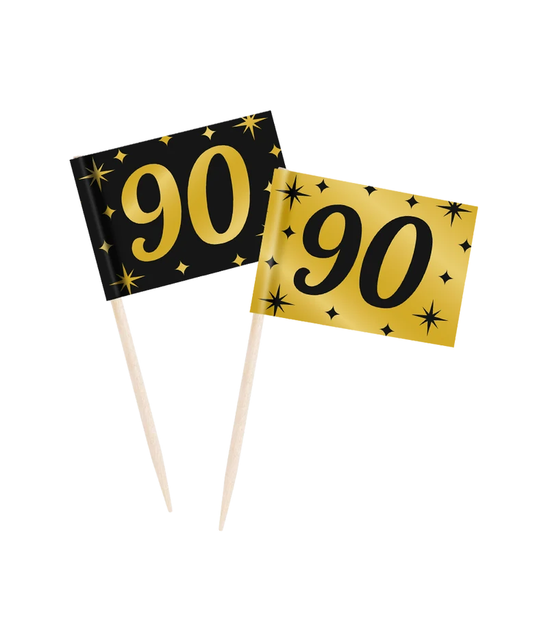 Classy Cocktail Prikkers 90 Jaar Zwart/Goud (50st)