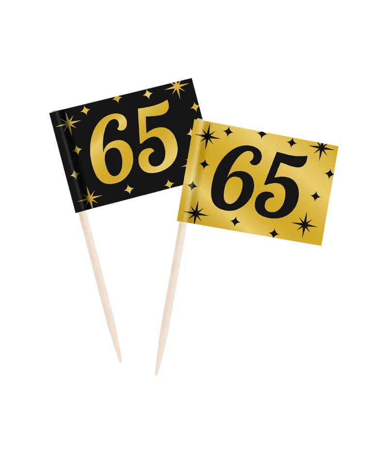Classy Cocktail Prikkers 65 Jaar Zwart/Goud (50st)