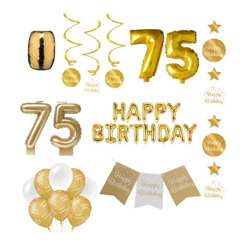 75 jaar Verjaardag Versiering Pakket Gold