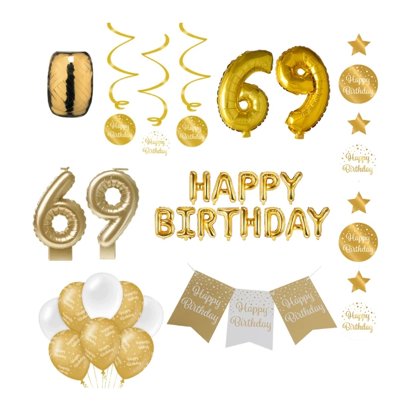 69 jaar Verjaardag Versiering Pakket Gold