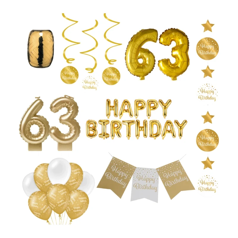 63 jaar Verjaardag Versiering Pakket Gold