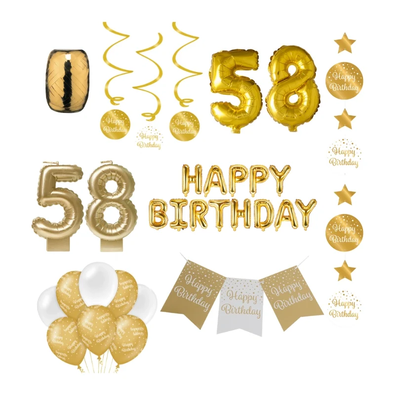 58 jaar Verjaardag Versiering Pakket Gold