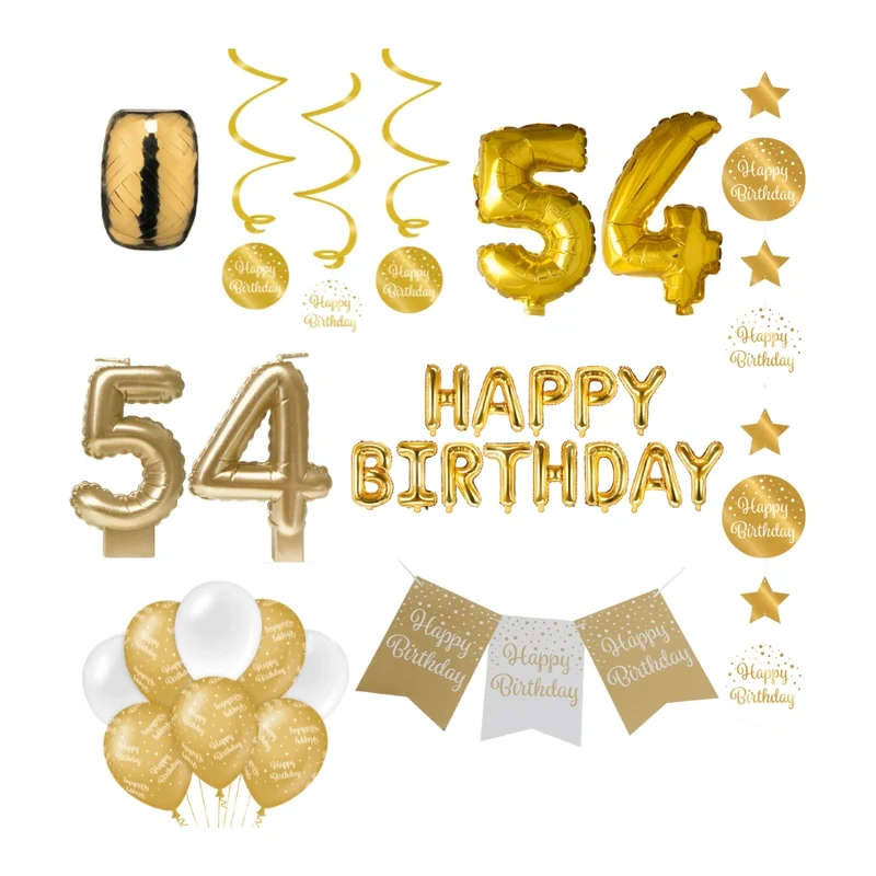 54 jaar Verjaardag Versiering Pakket Gold