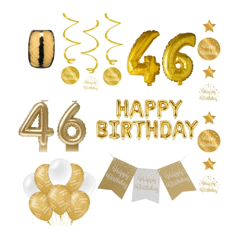 46 jaar Verjaardag Versiering Pakket Gold