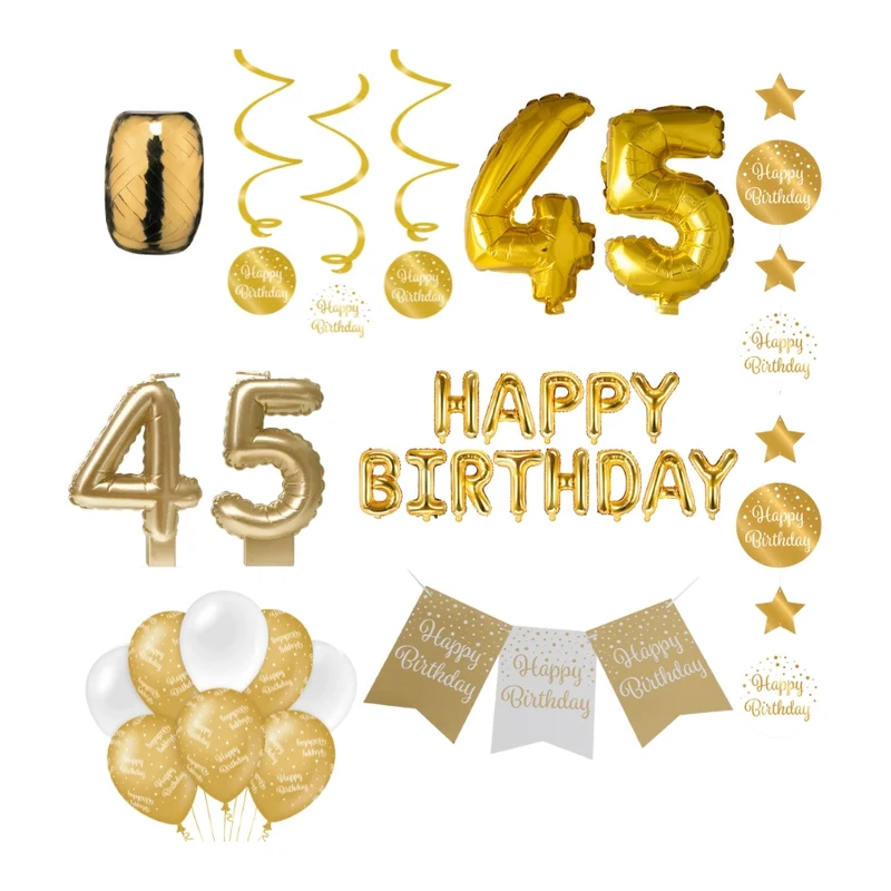 45 jaar Verjaardag Versiering Pakket Gold