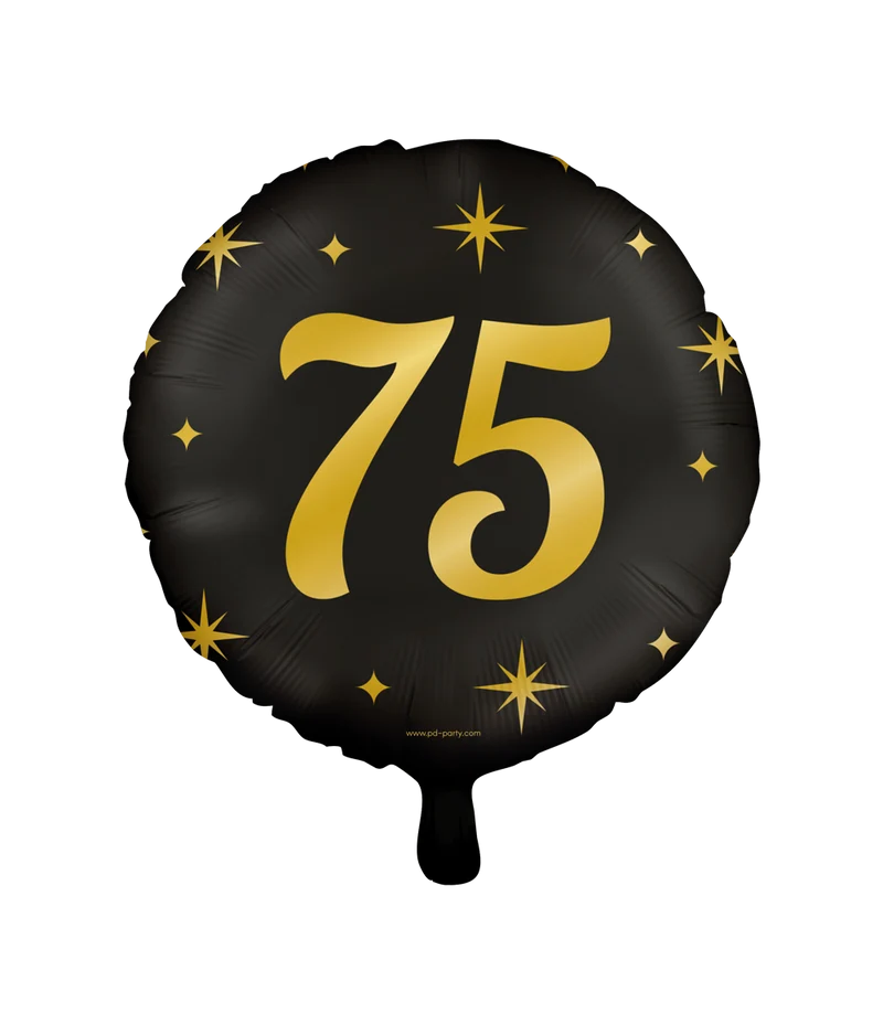 Classy Folieballon 75 Jaar Zwart/Goud (46cm)