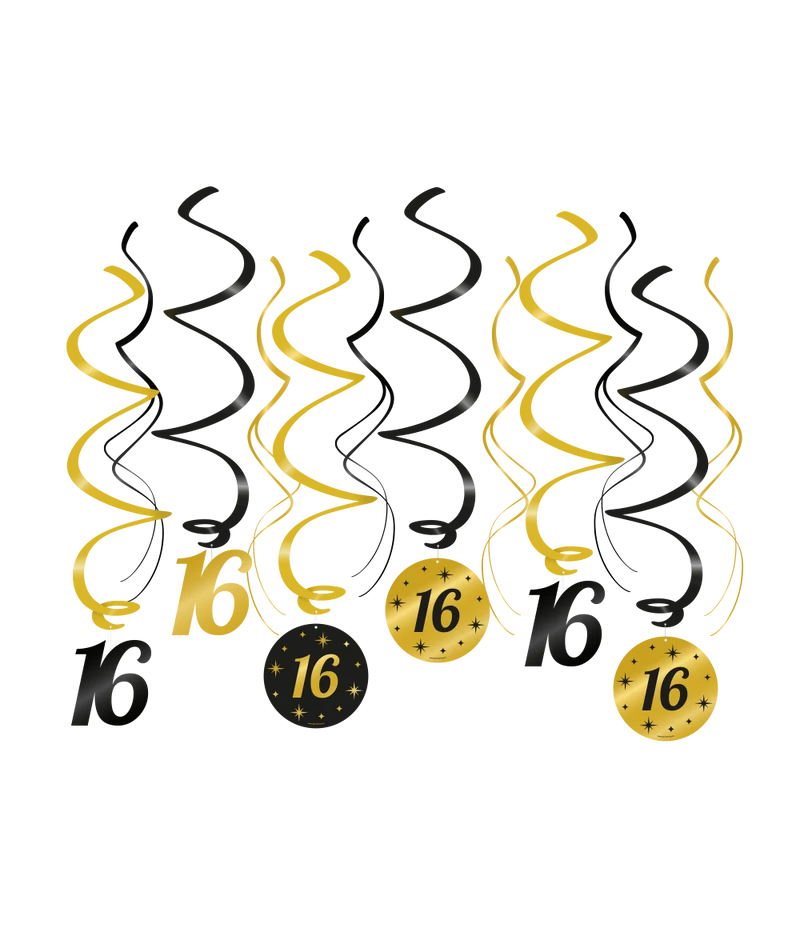 Classy Party Swirls 16 Jaar (12st)