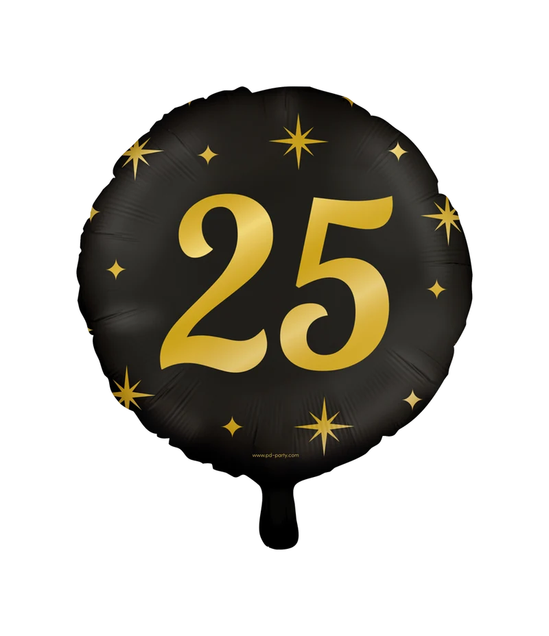 Classy Folieballon 25 Jaar Zwart/Goud (46cm)