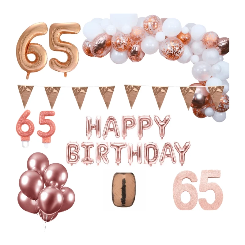 65 jaar Verjaardag Versiering Pakket Rosé goud XL