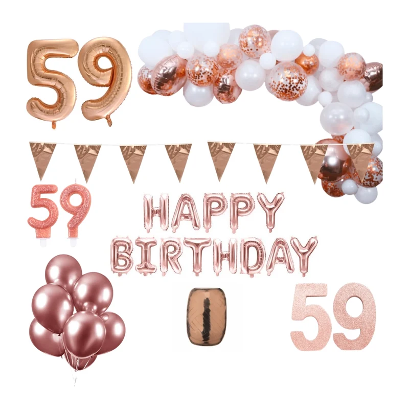 59 jaar Verjaardag Versiering Pakket Rosé goud XL