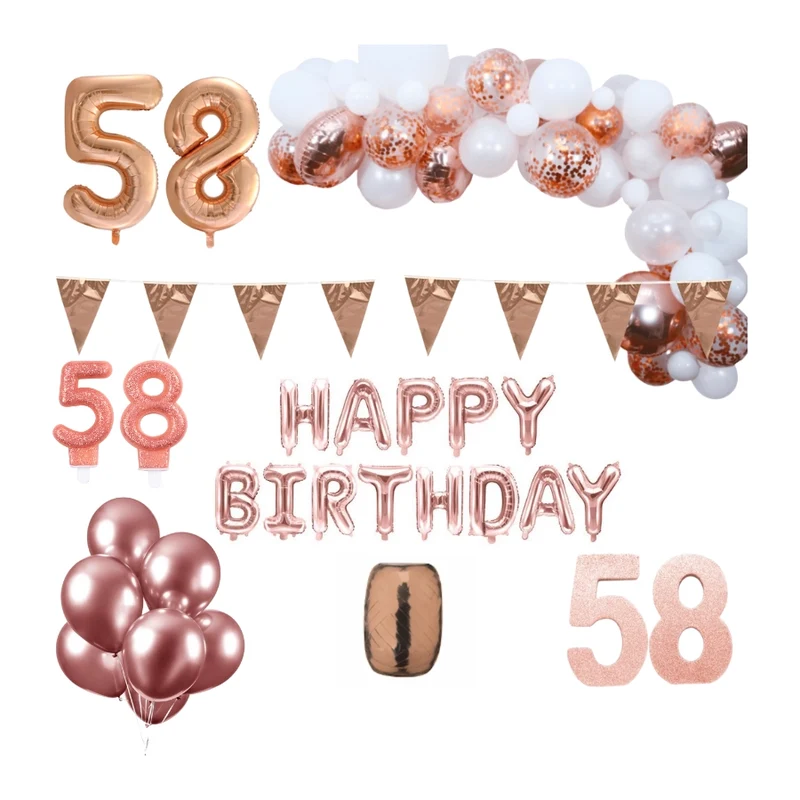 58 jaar Verjaardag Versiering Pakket Rosé goud XL