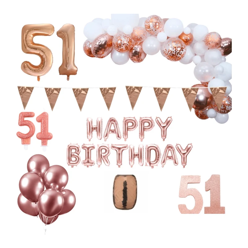 51 jaar Verjaardag Versiering Pakket Rosé goud XL