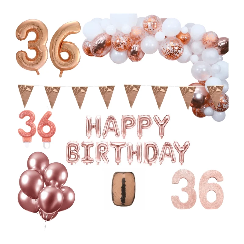 36 jaar Verjaardag Versiering Pakket Rosé goud XL