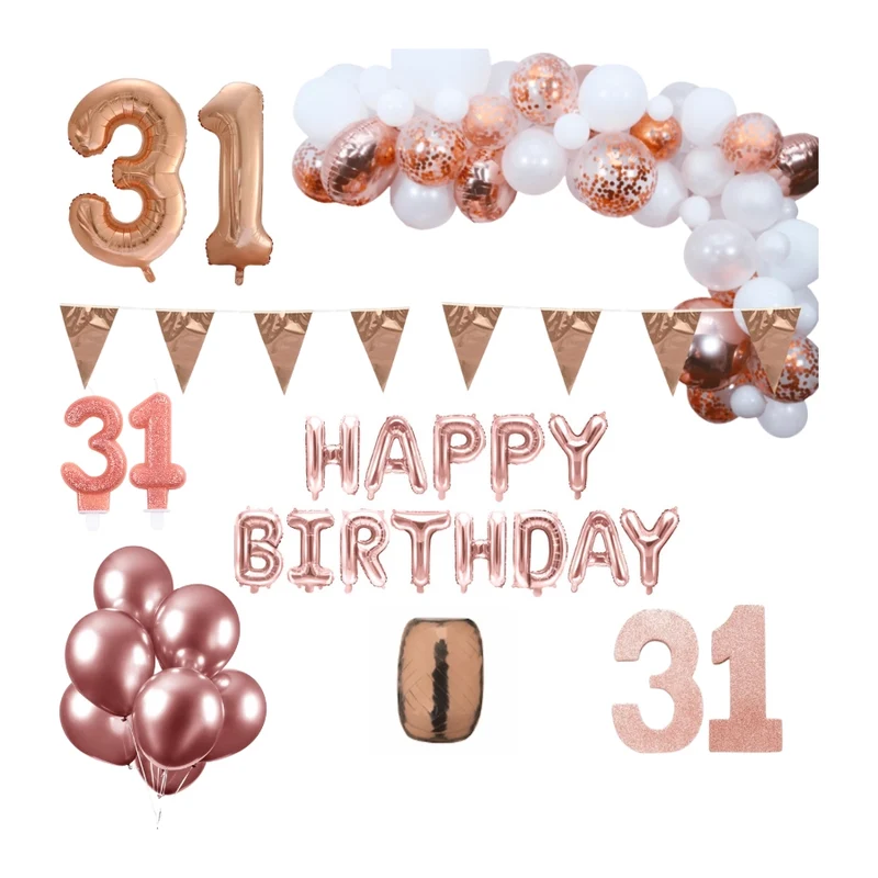 31 jaar Verjaardag Versiering Pakket Rosé goud XL