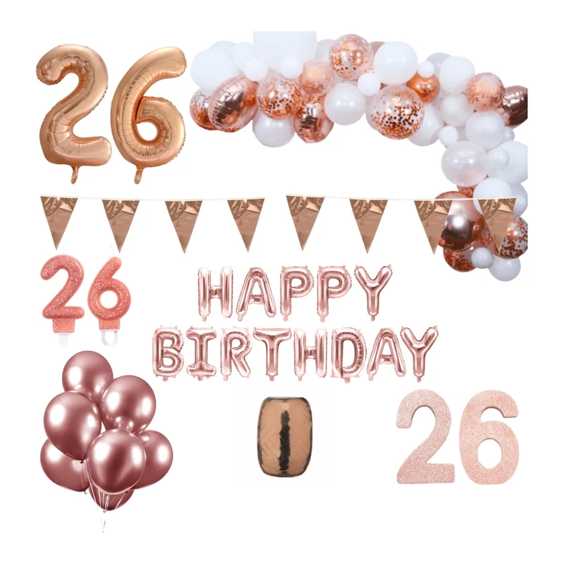 26 jaar Verjaardag Versiering Pakket Rosé goud XL