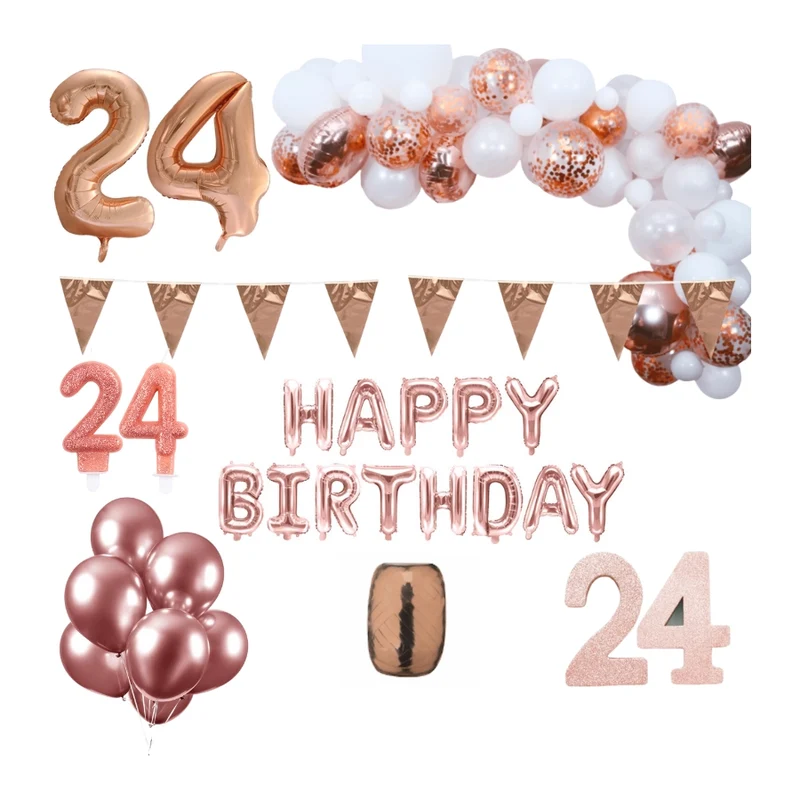 24 jaar Verjaardag Versiering Pakket Rosé goud XL