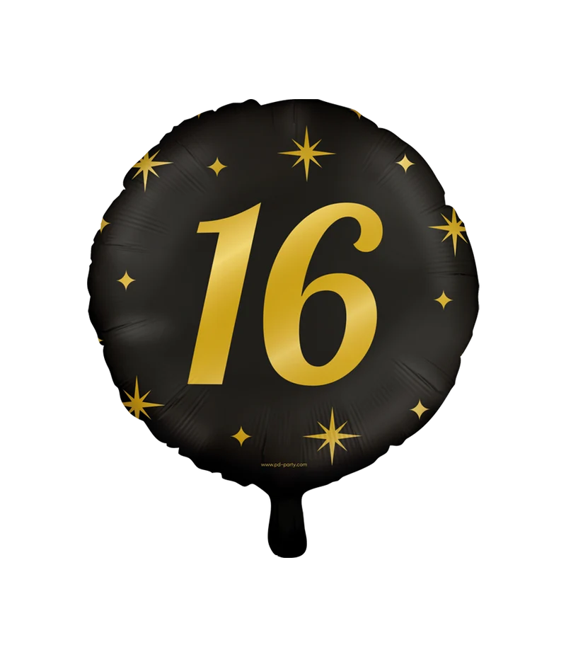 Classy Folieballon 16 Jaar Zwart/Goud (46cm)