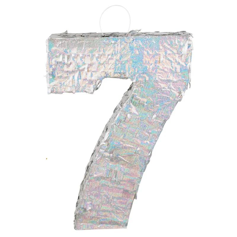 Piñata cijfer 7 holografisch zilver (40x28cm)