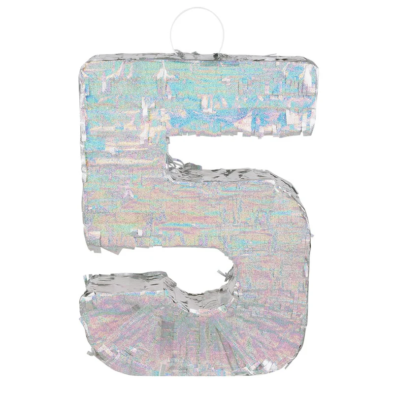 Piñata cijfer 5 holografisch zilver (40x28cm)
