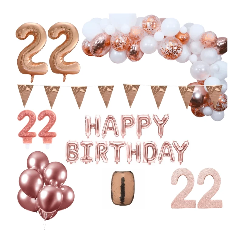 22 jaar Verjaardag Versiering Pakket Rosé goud XL