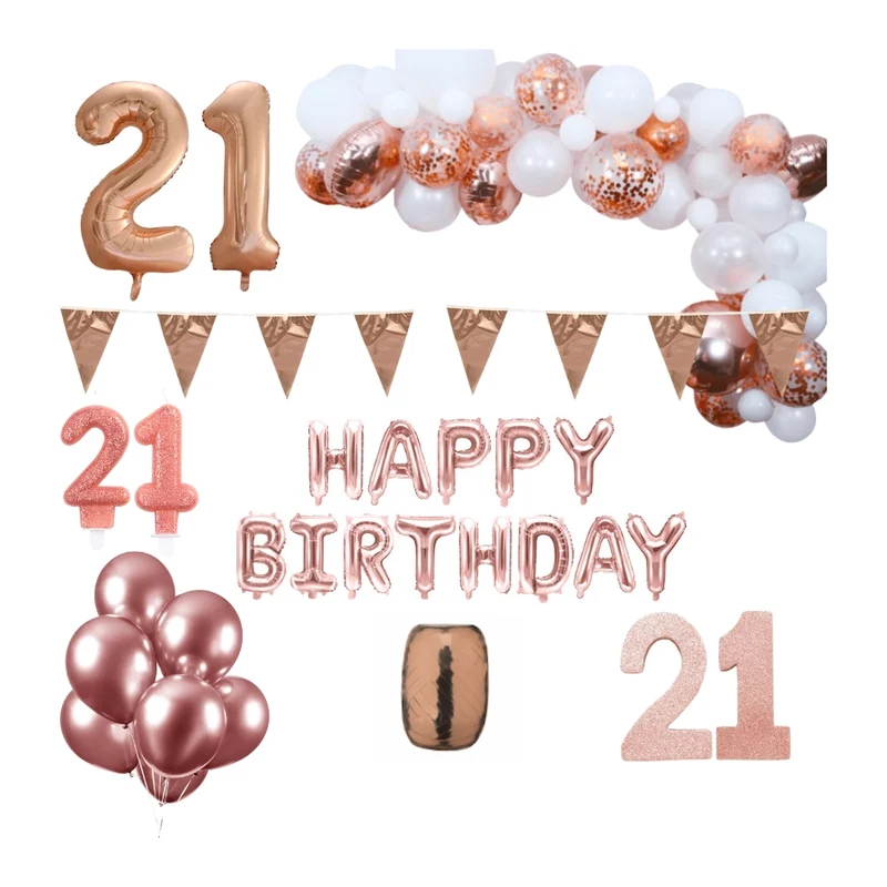 21 jaar Verjaardag Versiering Pakket Rosé goud XL