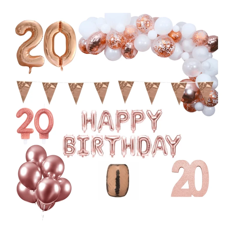 20 jaar Verjaardag Versiering Pakket Rosé goud XL