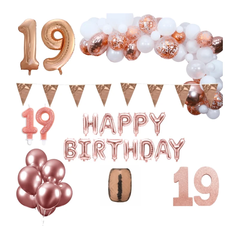 19 jaar Verjaardag Versiering Pakket Rosé goud XL