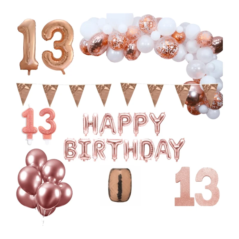 13 jaar Verjaardag Versiering Pakket Rosé goud XL