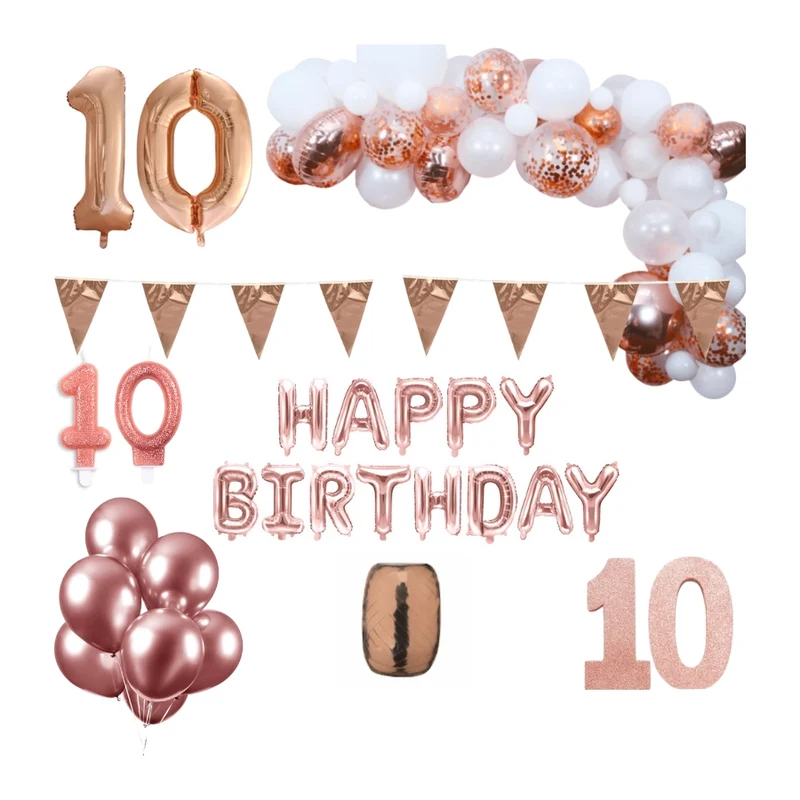 10 jaar Verjaardag Versiering Pakket Rosé goud XL