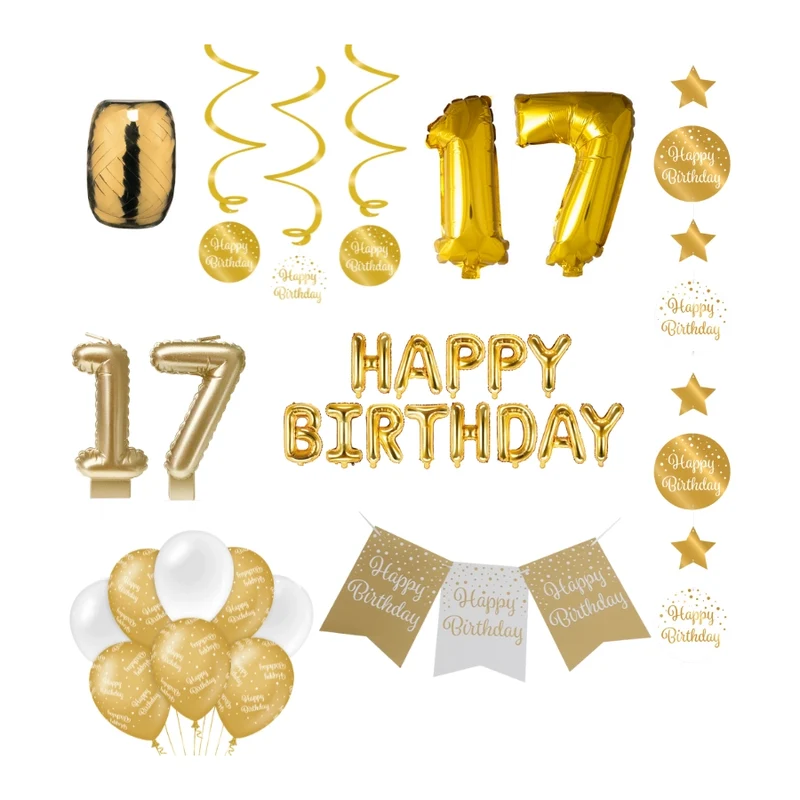 17 jaar Verjaardag Versiering Pakket Gold