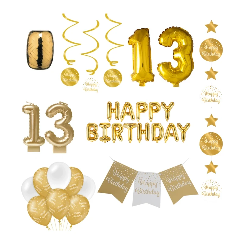 13 jaar Verjaardag Versiering Pakket Gold