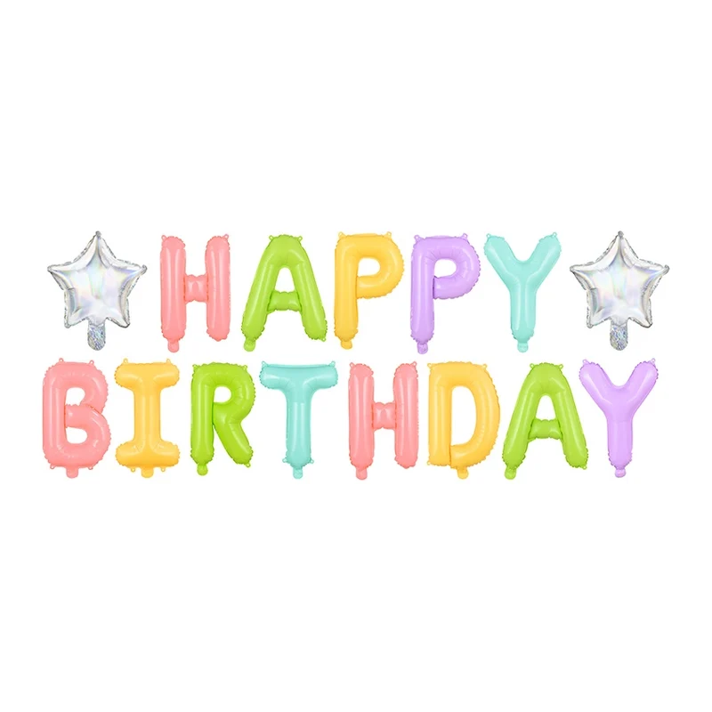 Folieballon Happy Birthday gemixte kleuren, leeg 395 x 35 cm