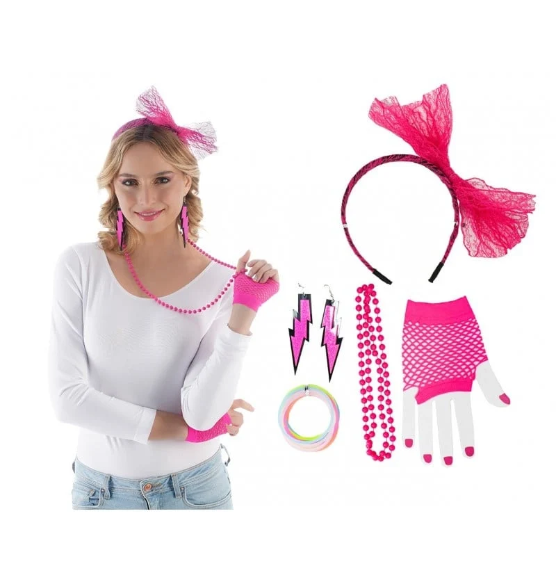 80's Set 5-Delig Neon Roze