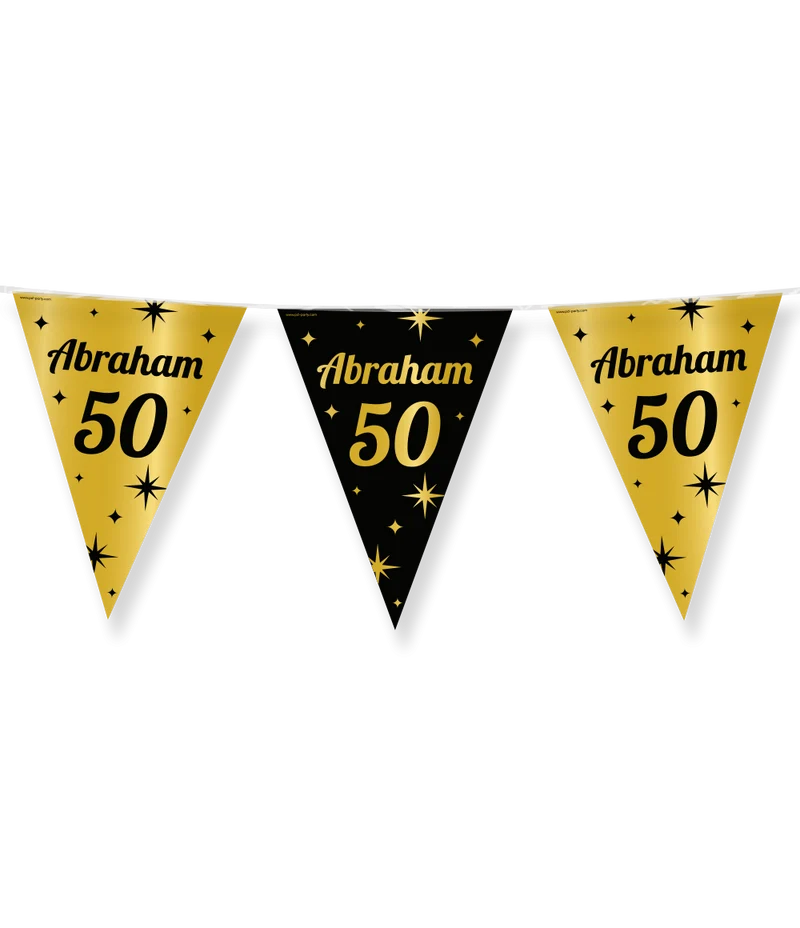 Classy Vlaggenlijn Abraham 50 Jaar Zwart/Goud (10m)