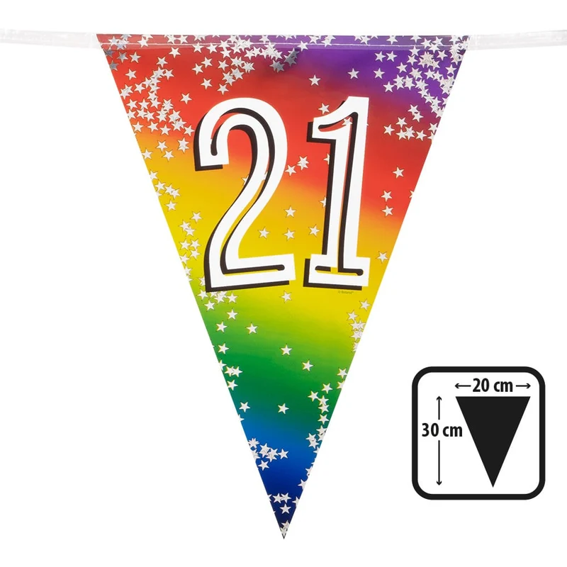 Vlaggenlijn Cijfer 21 Regenboog Met Sterren (6m)