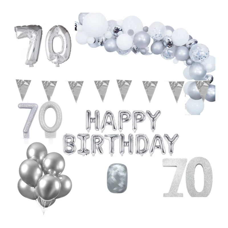 70 jaar Verjaardag Versiering Pakket Zilver XL