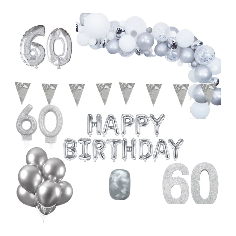 60 jaar Verjaardag Versiering Pakket Zilver XL