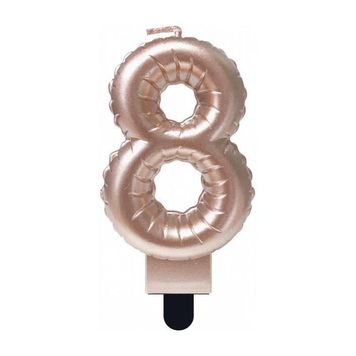 Folieballon cijfer kaars Rosé Goud 8