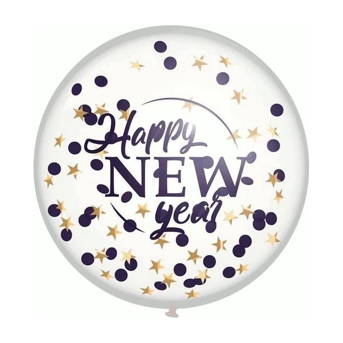 Mega confettiballon "Happy New Year" 60cm, 1st
