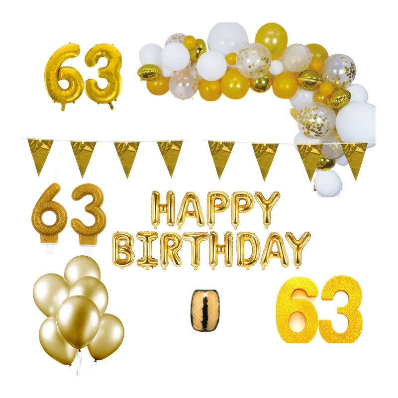 63 jaar Verjaardag Versiering Pakket Goud XL